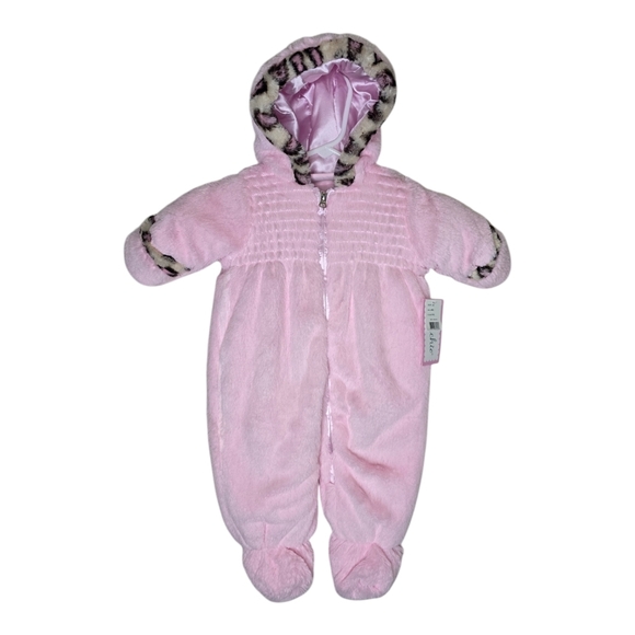 NWT Pistachio Baby Girl Snowsuit 6-9 Months Girl Zip Up Hooded Cheetah - Picture 1 of 8